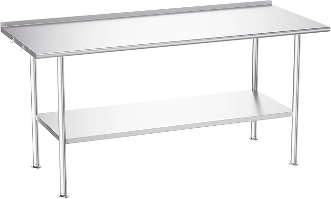 Atelicf NSF Stainless Steel Prep Table 30X72 inch with Backsplash | Commercial-grade table for restaurants, kitchens, food trucks, breweries, bars, garages, and outdoor BBQ