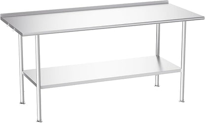 Atelicf NSF Stainless Steel Prep Table 30X72 inch with Backsplash | Commercial-grade table for restaurants, kitchens, food trucks, breweries, bars, garages, and outdoor BBQ