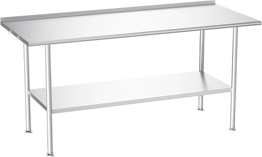 Atelicf NSF Stainless Steel Prep Table 30X72 inch with Backsplash | Commercial-grade table for restaurants, kitchens, food trucks, breweries, bars, garages, and outdoor BBQ