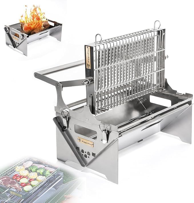 Rotating Charcoal Grills, Portable BBQ Grill with Removable Tray Adjustable Steel Frame,Etachable Portable Charcoal Barbecue Grill (Gas)