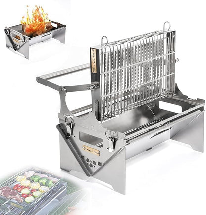 Rotating Charcoal Grills, Portable BBQ Grill with Removable Tray Adjustable Steel Frame,Etachable Portable Charcoal Barbecue Grill (Gas)