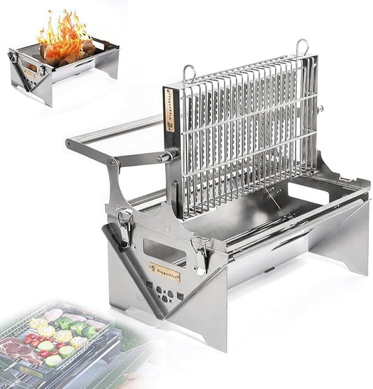 Rotating Charcoal Grills, Portable BBQ Grill with Removable Tray Adjustable Steel Frame,Etachable Portable Charcoal Barbecue Grill (Gas)