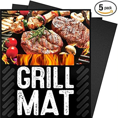 G & F Products 100% Non-Stick BBQ Grill Mat, 5 Pieces, Temperature Resistant -100F to +500F, Reusable and Dishwasher Safe