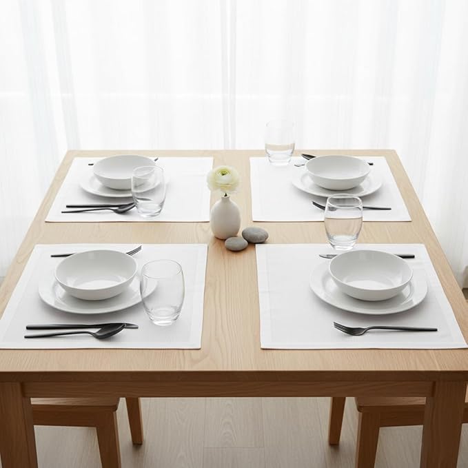 Urban Villa Placemats for Dining Table 100% Cotton Placemats 14''x20'' Over Sized Tablemats Set of 6 Placemats Hemstitch White Tablemats for Family Dinners Wedding Parties Placemats