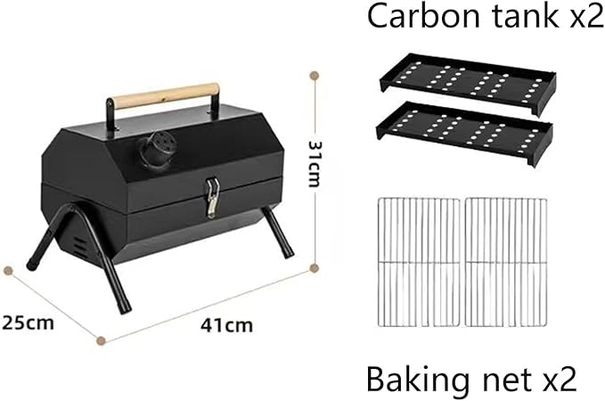 Outdoor Cooking Charcoal Barbecue Grill Portable BBQ Grill Shelf with Handle Double-Side Use Extra Large Cooking Area for Camping Backyard Picnic Patio BBQ Cooking(Black A)