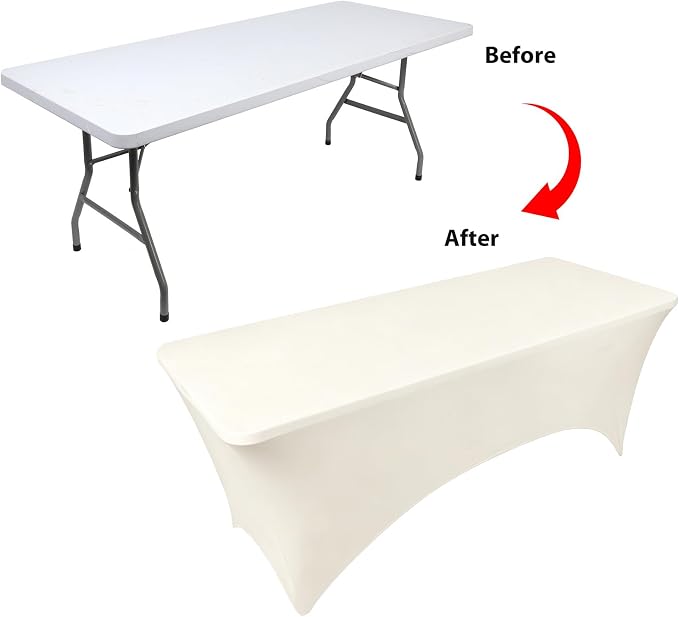BDDC 8ft Stretch Spandex Fitted Table Cloth for 8 Foot Tables | GRS-Certified Eco-Friendly Fabric, Elastic Fit Rectangle Tablecloth, Washable, Wrinkle-Free, For Events & Parties