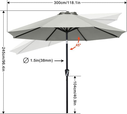 MASTERCANOPY 10ft Patio Umbrella with Tilt & Crank, Light Gray | 8 Sturdy Ribs, Vented Top, UV & Water Resistance, Quick Setup – Perfect for Garden, Deck, Backyard, Pool