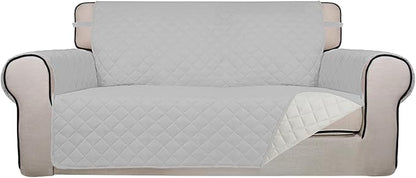 PureFit Reversible Quilted Couch Covers for Dogs Loveseat Sofa Cover 54" | Light Gray/Ivory, Water Resistant Couch Protector, Washable Pet Couch Cover with Non Slip and Elastic Straps For Kids