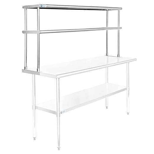 GRIDMANN NSF Stainless Steel Commercial 2 Tier Double Overshelf 60 in. x 12 in. for Kitchen Prep & Work Table