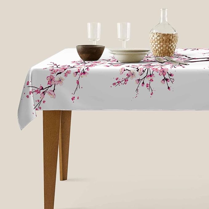 TKS MITLAN Cherry Japanese Tablecloth Decor Branch Flower Bud Twig Foliage Bloom Tree Table Cloth Dining Room Kitchen Table Cover 60" X 84" Oblong/Rectangle