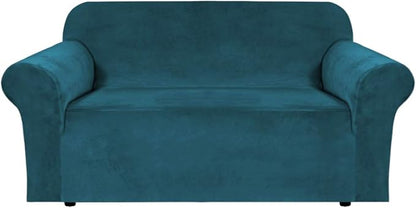 H.VERSAILTEX Stretch Velvet Loveseat Covers for 2 Cushion Couch Covers for Living Room Sofa Covers Slipcovers with Non Slip Straps Bottom, Ultra Thick Comfy Velour (Width 58"-72", Deep Teal)