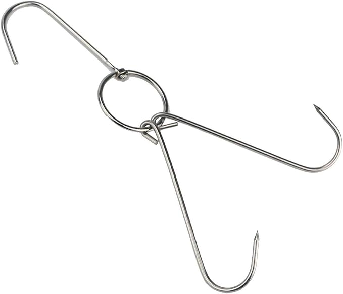 TIHOOD 3 PCS 9.4" Stainless Steel Double Meat Hooks Roast Duck Bacon Shop Hook BBQ Grill Hanger Cooking Tools Accessories (9.4" X3)