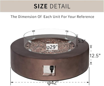 HOMPUS 42" Propane Patio Fire Pit Table with Wind Guard,CSA Certified,Lava Rocks and Rain Cover for Outdoor Party,50000 BTU Round Bronze Concrete Fire Table