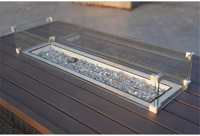 Brown Rattan and Aluminium Patio and Outdoor Rectangle Firepit Dining Table