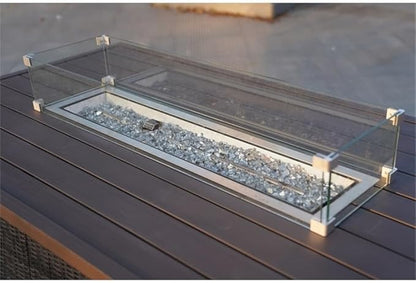 Brown Rattan and Aluminium Patio and Outdoor Rectangle Firepit Dining Table