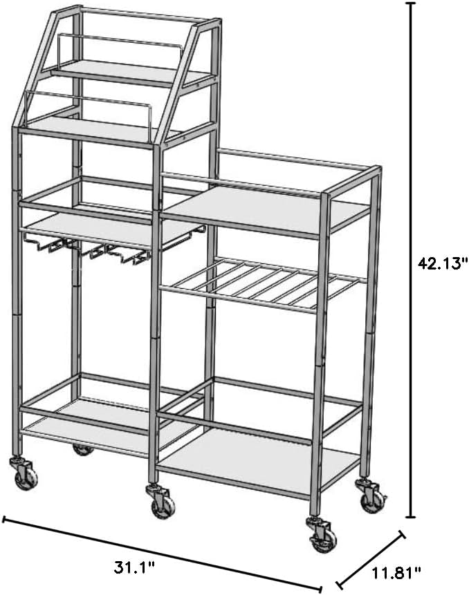 VINAEMO Rolling Bar Cart with Wine Glass Holder, Bar Carts for The Home, Bar Stand for Home, Small Mini Bar for Whiskey Wine, Liquor Cart for Home Bar, Alcohol Cabinet for Bar, Kitchen, Dining Room