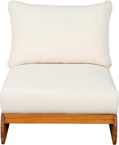 Merax Outdoor All-Weather Acacia Wood Single Sofa with Cushion, Patio Lounge Chair for Porch, Lawn, Backyard, Balcony, Beige +Teak