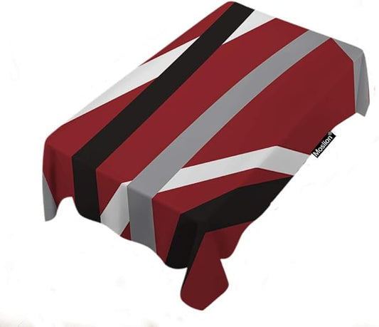 Moslion Modern Abstract Tablecloth - Geometric Pattern Stripes in Red, Black, White & Grey - Acrylic Bold Rectangle Picnic & BBQ Table Cloth - Polyester, 52x70 Inch