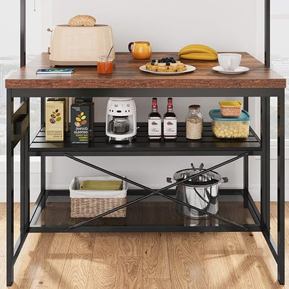 GarveeHome 47 in Kitchen Island with Power Outlet & Storage - Large Bakers Rack, Microwave Stand with 3-Tier Shelves & 5 Hooks for Pantry Organization