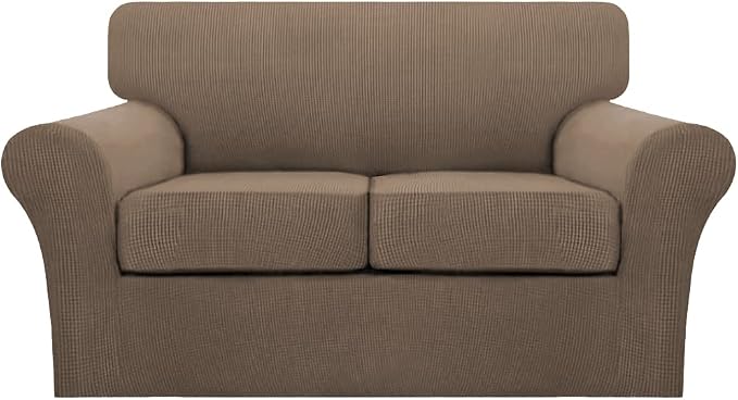 Turquoize 3 Piece Sofa Covers for 2 Cushion Couch Sofa Slipcover Soft Couch Cover for Dogs-Washable Sofa Furniture Cover with 2 Individual Cushion Covers, Thick Jacquard Fabric (Loveseat, Macchiato)