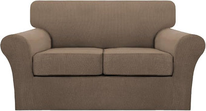 Turquoize 3 Piece Sofa Covers for 2 Cushion Couch Sofa Slipcover Soft Couch Cover for Dogs-Washable Sofa Furniture Cover with 2 Individual Cushion Covers, Thick Jacquard Fabric (Loveseat, Macchiato)