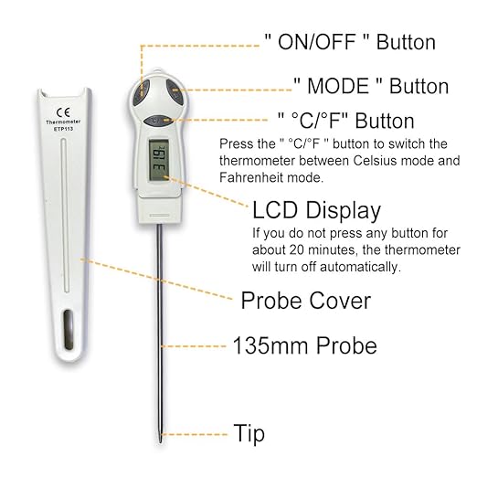 allsun Digital Meat Thermometer with Stainless Steel Probe, High Precision °C/°F Cooking Thermometer for Kitchen, Food & Home Use
