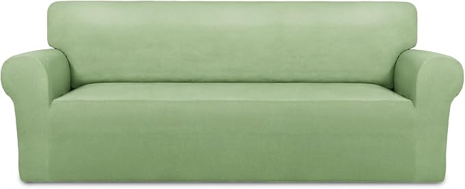 PureFit Stretch Couch Covers for Sofa Large Sofa Slipcovers Sage Green | 1-Piece Sofa Cover Washable Soft Couch Protector, Couch Slipcover with Non Skid Foam and Elastic Bottom for Kids, Dogs