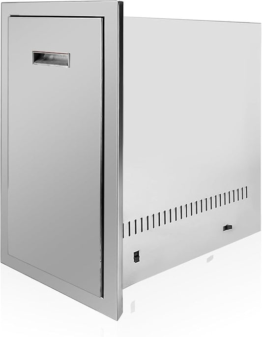Outdoor Kitchen Single Trash Drawer 16'' W x 24.4'' H x 16'' D Pull Out Stainless Steel Bin Drawer Built-in Trash Drawers with Handle and Vents Suitable for Outdoor Kitchen Island Grill Station