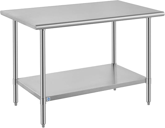 ROCKPOINT SS304 Top All Stainless Steel Table for Prep & Work 30x48 Inches, NSF Commercial Kitchen Heavy Duty Table with Adjustable Undershelf for Restaurant,Kitchen, Home and Hotel
