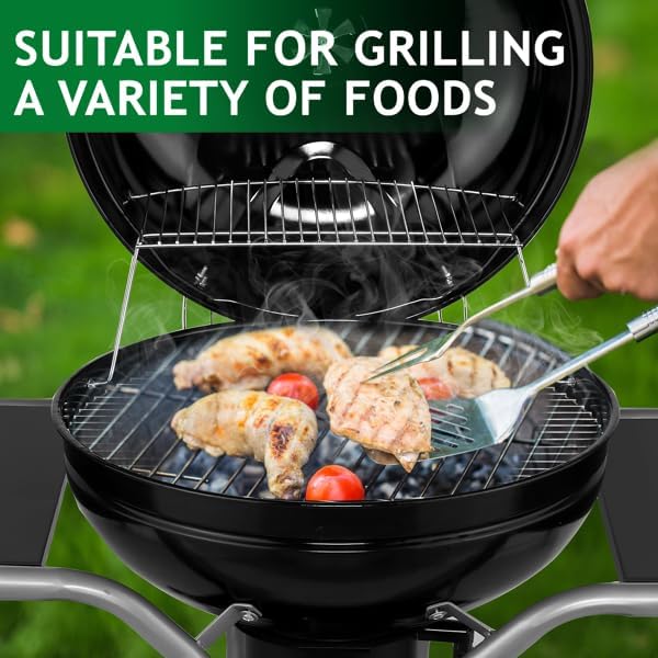 Black Charcoal Grills with Table, Portable BBQ Grill for Outdoor Camping, Barbecue Grill with Cover, Kettle Grill for Outdoor Cooking Family Party