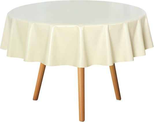 sancua 100% Waterproof Vinyl Tablecloth Table Cloth 60 Inch Round, Beige | Oil Spill Proof, PVC Material, Wipe Clean Table Cover for Dining Tables, Buffet Parties and Camping