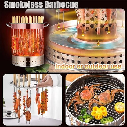 BBQ Hanging Stove Charcoal Barrel BBQ Grill BBQ Hanging Stove Stainless Steel BBQ Grill Mesh Barrel with 20pcs Kabob Skewers Rolling Grilling Basket Camping Barbecue Rac(Size:Single Layer,Co