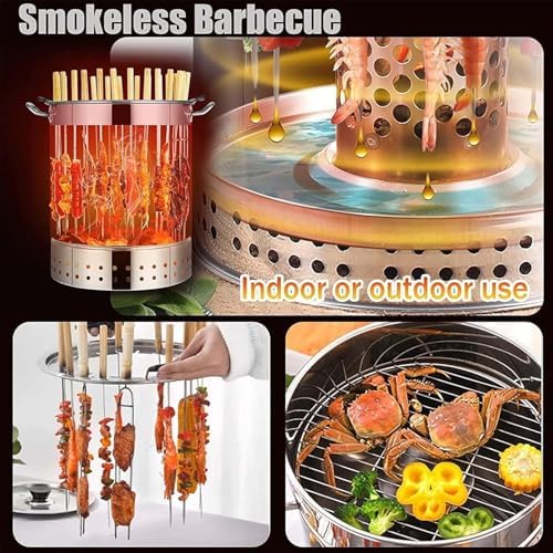 BBQ Hanging Stove Charcoal Barrel BBQ Grill BBQ Hanging Stove Stainless Steel BBQ Grill Mesh Barrel with 20pcs Kabob Skewers Rolling Grilling Basket Camping Barbecue Rac(Size:Single Layer,Co