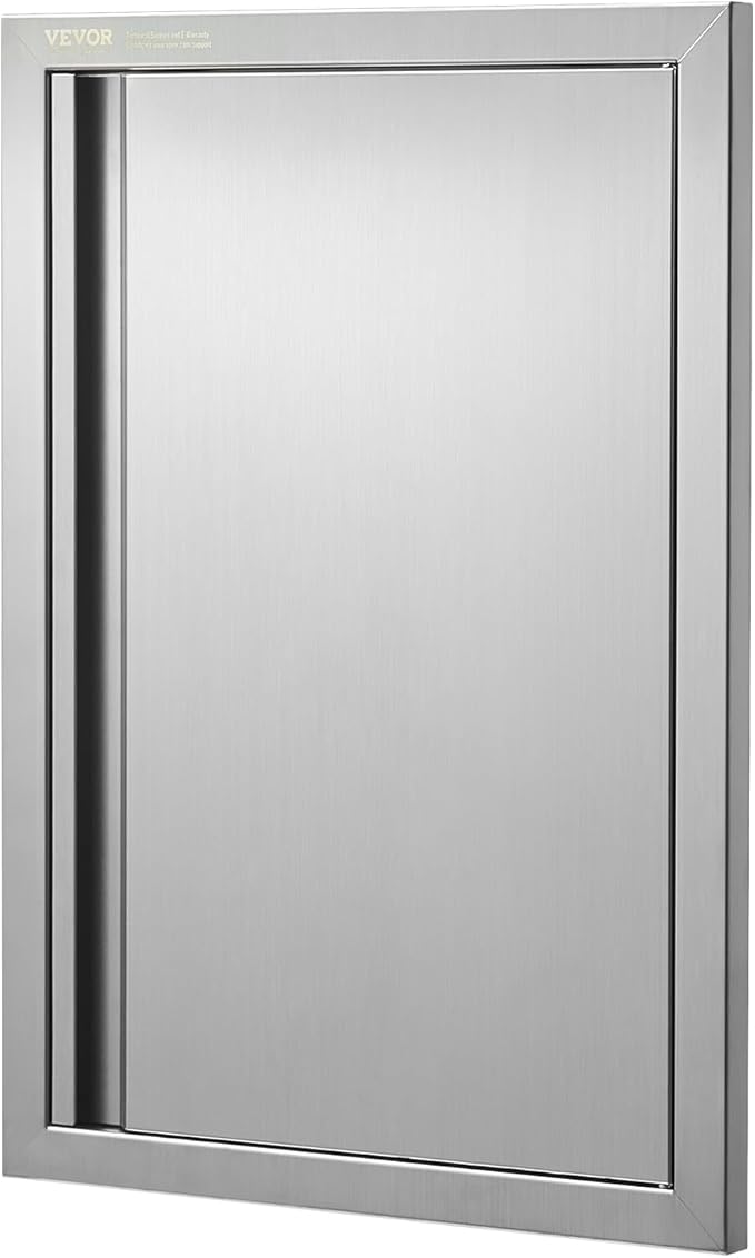 VEVOR BBQ Access Door, 17W x 24H Inch Single Outdoor Kitchen Door, Stainless Steel Flush Mount Door, Wall Vertical Door with Recessed Handle, for BBQ Island, Grilling Station, Outside Cabinet