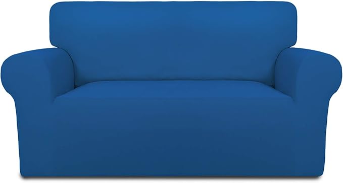 PureFit Stretch Loveseat Covers Fleece Couch Covers for Sofa Classic Blue | 1-Piece Sofa Slipcover Soft Couch Protector, Sofa Cover Washable with Non Skid Foam and Elastic Bottom for Kids, Dogs