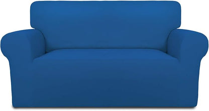 PureFit Stretch Loveseat Covers Fleece Couch Covers for Sofa Classic Blue | 1-Piece Sofa Slipcover Soft Couch Protector, Sofa Cover Washable with Non Skid Foam and Elastic Bottom for Kids, Dogs