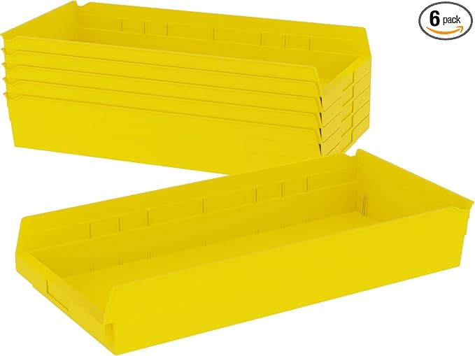 Akro-Mils 30174 Heavy Duty Plastic Shelf Bins, 24"x 11"x 4", Yellow, 6-Pk | Heavy Duty Nesting Storage Bins for Garage, Closet, Refrigerator, Kitchen, Cabinet, Drawer Organization, Pantry Organization