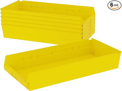Akro-Mils 30174 Heavy Duty Plastic Shelf Bins, 24"x 11"x 4", Yellow, 6-Pk | Heavy Duty Nesting Storage Bins for Garage, Closet, Refrigerator, Kitchen, Cabinet, Drawer Organization, Pantry Organization