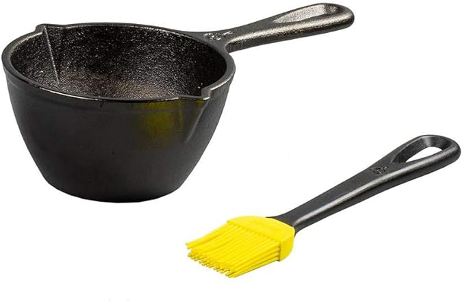 Lodge 15.2 Ounce Cast Iron Melting Pot + Silicone Basting Brush - Unparalleled Heat Retention - Heat Resistant Basting Brush up to 450° - Black and Yellow