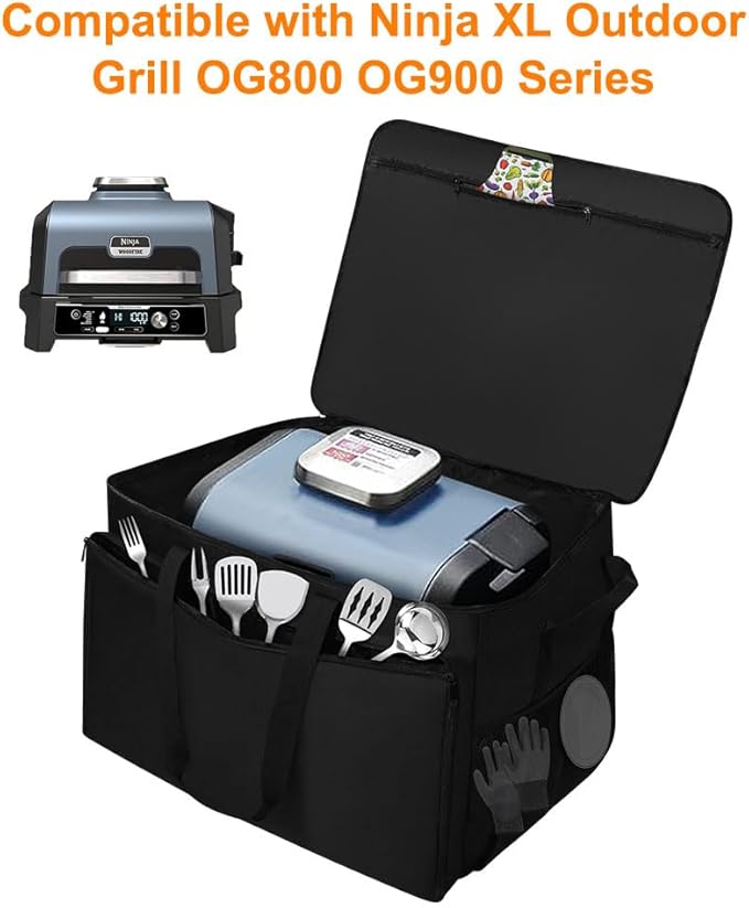Grill Carry Bag Compatible with Ninja OG951 OG850 Woodfire Pro XL Outdoor Grill & Smoker, Heavy Duty Water Resistant Outdoor BBQ Grill Bag, with Multi-pockets and Padded Handle