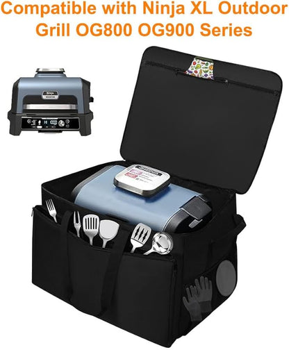 Grill Carry Bag Compatible with Ninja OG951 OG850 Woodfire Pro XL Outdoor Grill & Smoker, Heavy Duty Water Resistant Outdoor BBQ Grill Bag, with Multi-pockets and Padded Handle