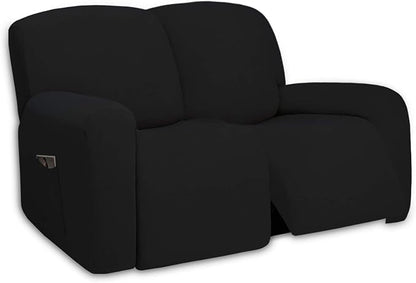 PureFit Super Stretch Loveseat Recliner Sofa Couch Cover with Pocket | 2 Seats Non Slip Soft Sofa Slipcover, Washable Reclining Furniture Protector for Kids, Pets (Recliner Loveseat, Black)