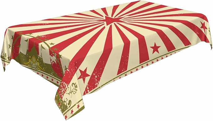 TKS MITLAN Vintage Circus Tablecloth 52 x 70 Inch Rectangular Carnival Red Stars Sunbeam Fun Performing Art Oblong Table Cloth Kitchen Table Decorations for Home Dinner Party