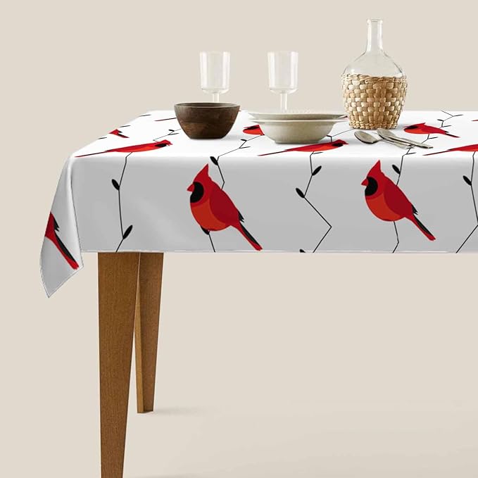 TKS MITLAN Cardinal Bird Tablecloth 60x84 Inch Rectangular Red Birds on Branches Oblong Table Cloth Kitchen Table Decorations for Home Dinner Party