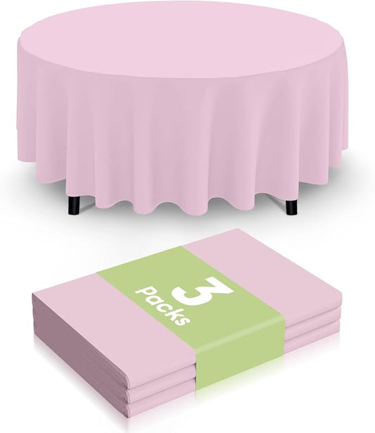 Smiry Disposable Table Cloth 3 Pack, 84 Inch Round Waterproof Plastic Tablecloth, Decorative Round Table Covers for Party, Birthday, Picnic, Pink