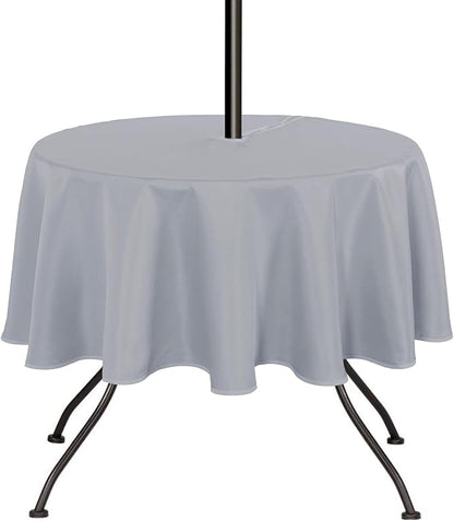 SARAFLORA Outdoor and Indoor Tablecloth -60 inch Round, Silver Wrinkle Free Washable Waterproof Table Cloth with Umbrella Hole and Zipper Round Table Cover for Spring/Summer/Patio/Picnic/BBQS/Party