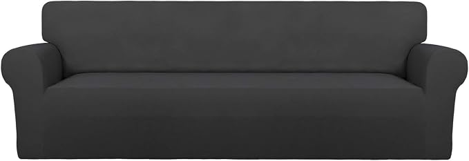 PureFit Stretch Couch Covers for Sofa 4 Seater Slipcovers Dark Gray | 1-Piece Sofa Cover Washable Soft Couch protector, Couch Slipcover with Non Skid Foam and Elastic Bottom for Kids, Dogs