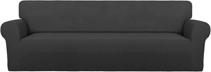 PureFit Stretch Couch Covers for Sofa 4 Seater Slipcovers Dark Gray | 1-Piece Sofa Cover Washable Soft Couch protector, Couch Slipcover with Non Skid Foam and Elastic Bottom for Kids, Dogs