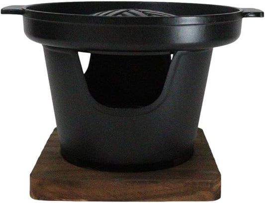 Ebros Gift Japanese Cuisine Portable Tabletop BBQ Yakiniku Grill Aluminum Cooking Stove With Comal Griddle And Wooden Trivet Base For Yakitori Hibachi Robata Personal Sized