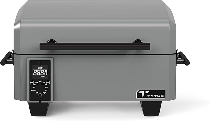 TYTUS Tabletop Pellet Smoker with 285 Sq. In Cooking Area between Main & Warming Rack, Digital Temp Dial, Electric Start with Porcelain Enameled Steel Grates, Portable & Compatible with Prep Cart